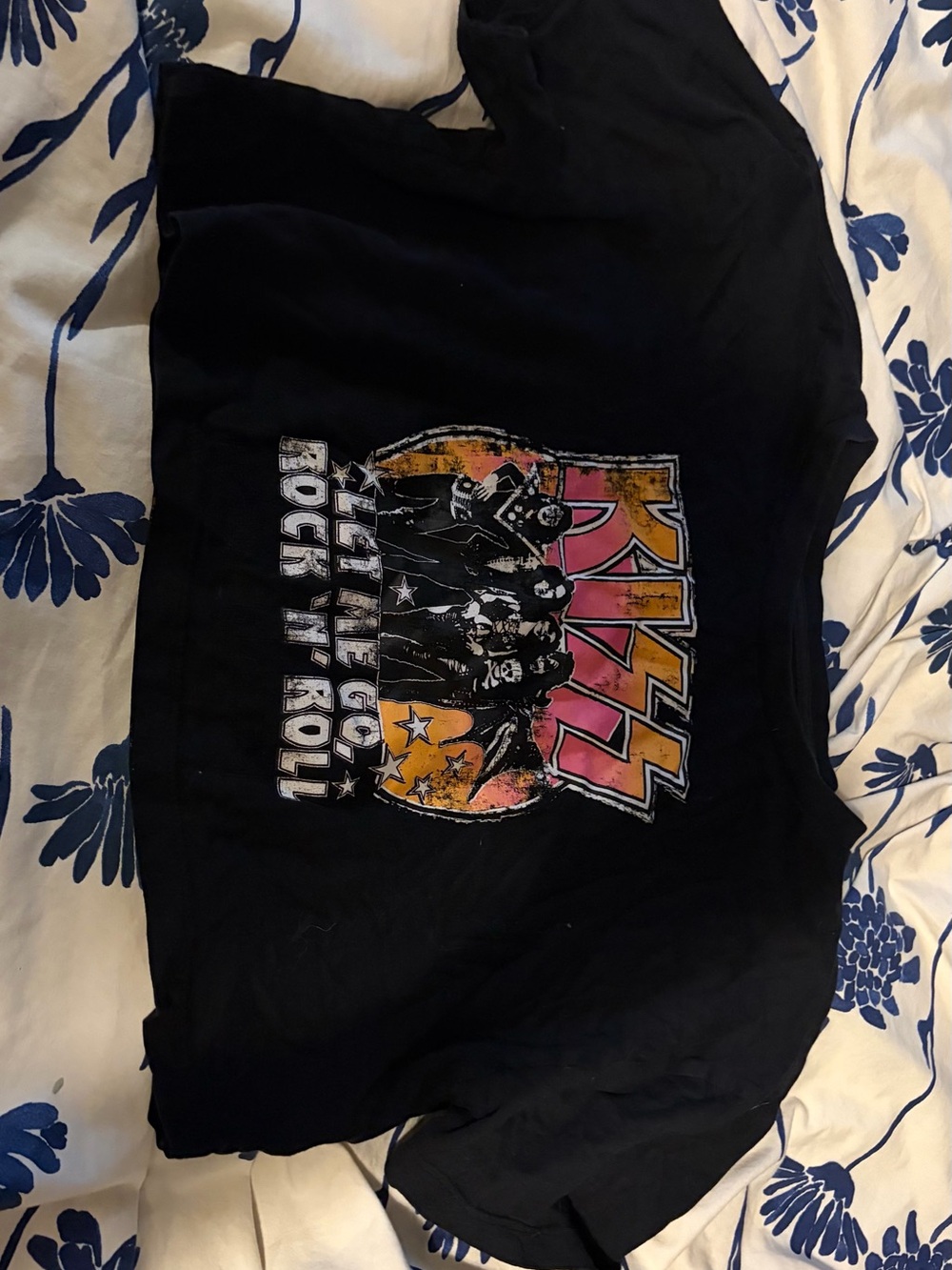 Kiss Black Tee with Pink and Orange Band Logo